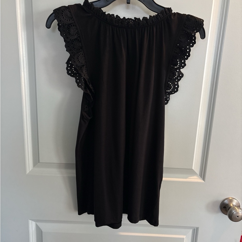 LC Lauren Conrad Black Eyelet Sleeve Blouse
